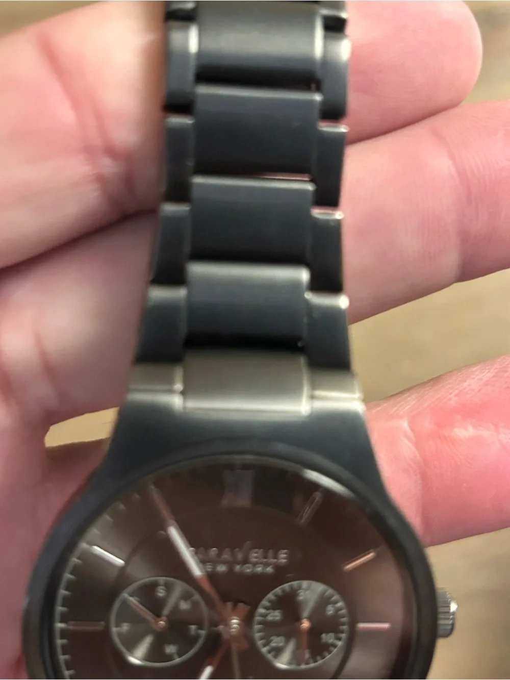 Caravel Black Matte Stainless Steel Dual-Subdial Watch